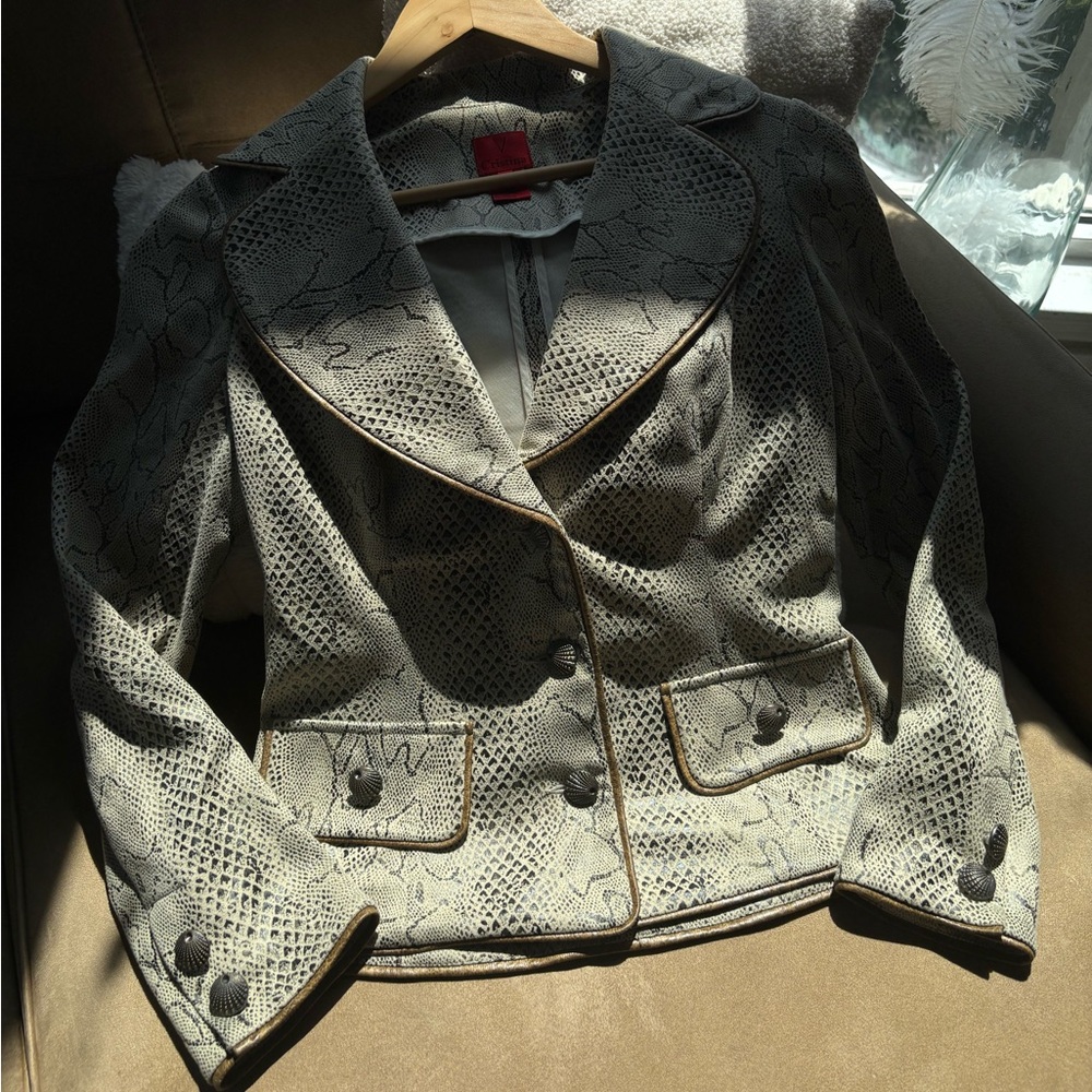 Christina Textured Gray Blazer with Black Accents